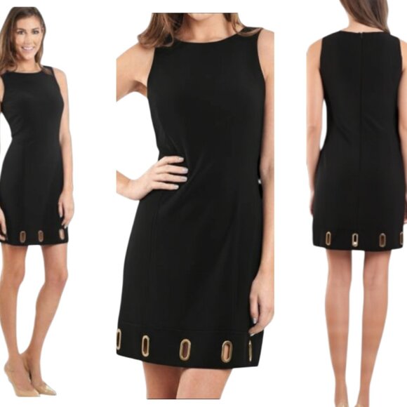 Joseph Ribkoff Black Shift Dress w/ Gold Grommets | Size 4 - Picture 1 of 6
